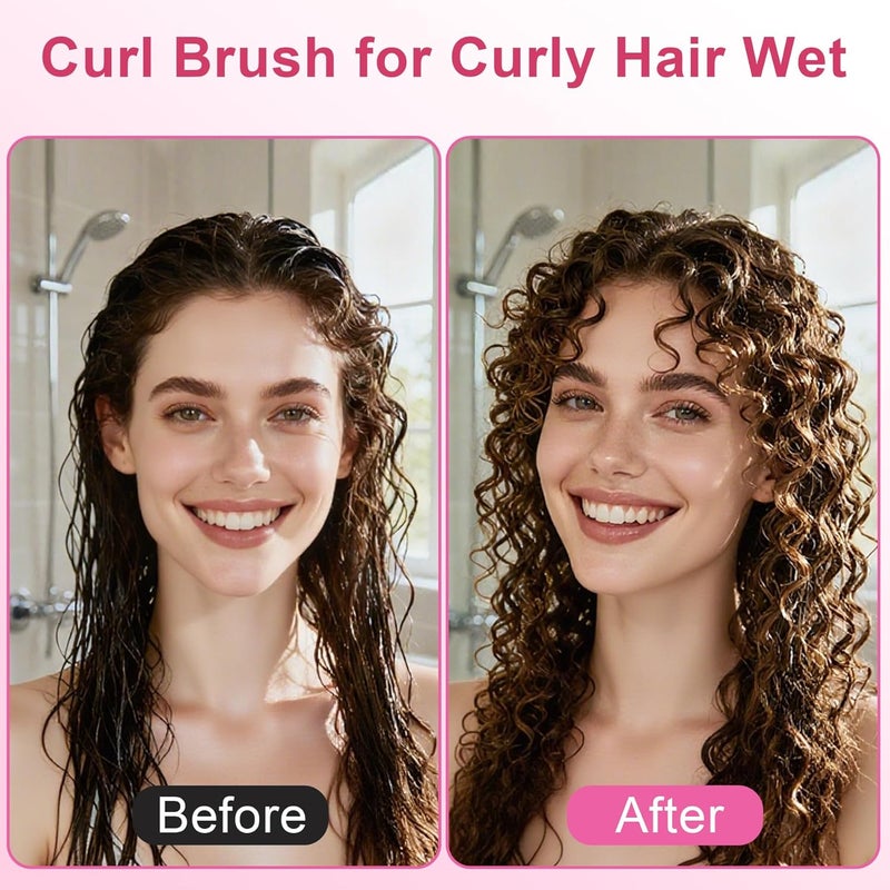 Weldilgit Curly Hair Brush, Curl Defining Brush with Soft Boar Bristles Detangling Tangled Glides, Wide-Teeth Design Effortlessly Shaping & Defining Curls, Curling Definer for Wet & Dry Hair (Pink) - Image 4